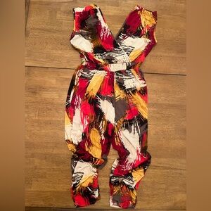 Liliana Red and Gold Abstract Jumpsuit